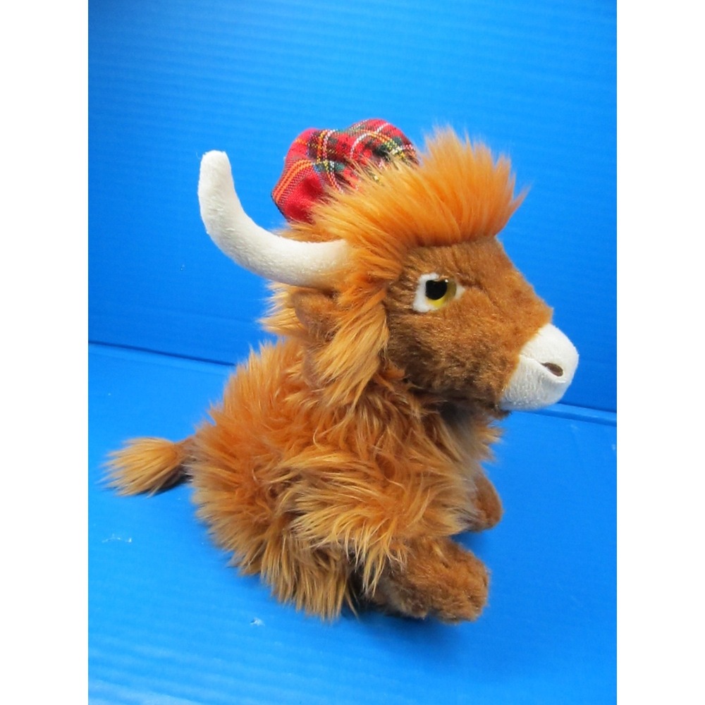 Keel Toys Highland Cow With Tartan Hat Shaggy Soft Plush Cuddly Toy 10"